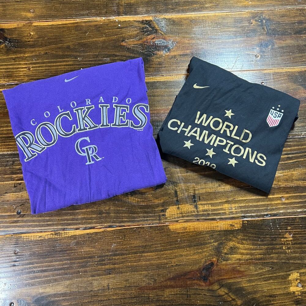 Lot of 2 Nike Men's Size L Shirts Colorado Rockies & 2019 World Champions Tee